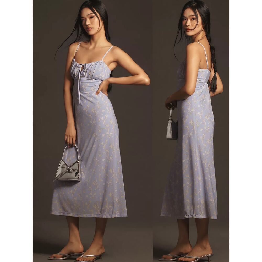 Anthropologie Retro 90s Y2K Slip Midi Dress Periwinkle Lavender Floral Medium